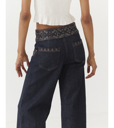 JEANS WIDE LEG BORDADOS CON EYELETS | MULAYA