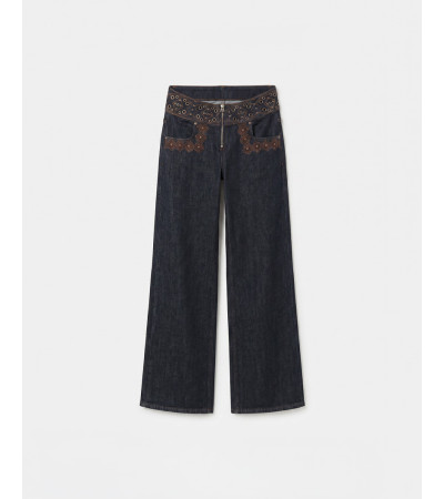 JEANS WIDE LEG BORDADOS CON EYELETS | MULAYA