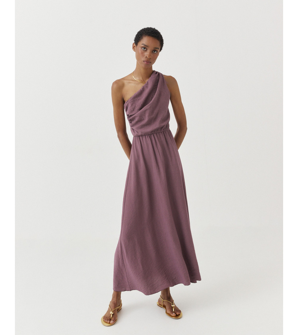 VESTIDO LARGO ASIMÉTRICO DRAPEADO TIRANTE | MULAYA