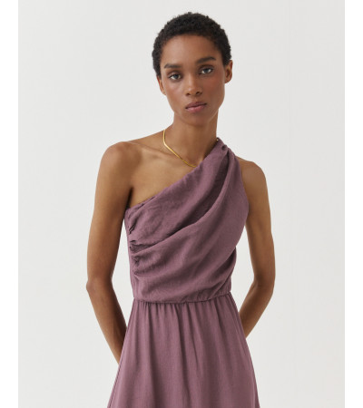 VESTIDO LARGO ASIMÉTRICO DRAPEADO TIRANTE | MULAYA