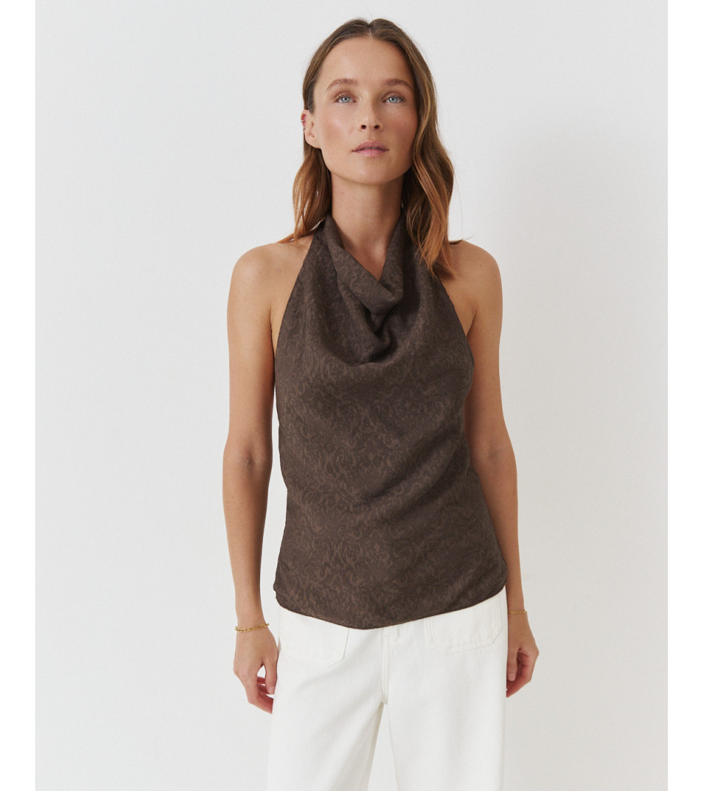 TOP HALTER JACQUARD ESPALDA DESCUBIERTA BOTONES | MULAYA