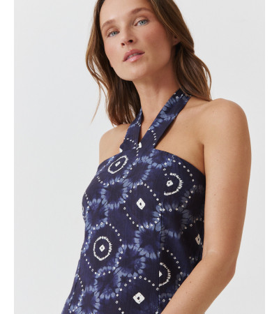 VESTIDO LARGO HALTER LAZADA ESTAMPADO GEOMÉTRICO | MULAYA