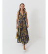 VESTIDO LARGO ESCOTE V TIRANTES LAZADA VOLANTE | MULAYA