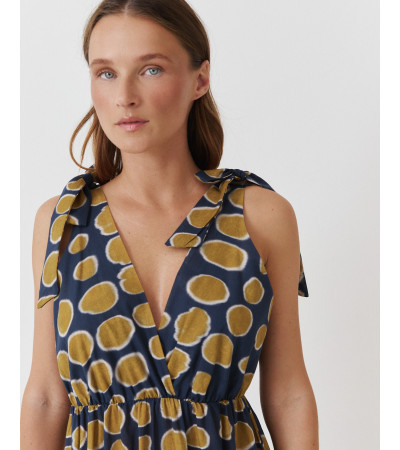VESTIDO LARGO ESCOTE V TIRANTES LAZADA VOLANTE | MULAYA