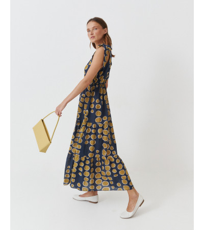 VESTIDO LARGO ESCOTE V TIRANTES LAZADA VOLANTE | MULAYA