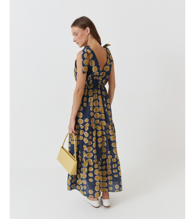 VESTIDO LARGO ESCOTE V TIRANTES LAZADA VOLANTE | MULAYA