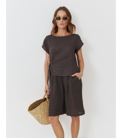 BLUSA LINO CUELLO REDONDO LAZADA LATERAL MANGA CORTA | MULAYA