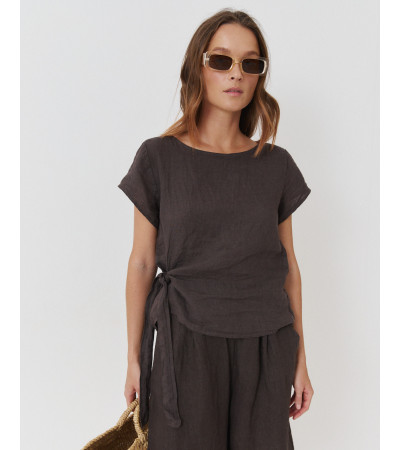 BLUSA LINO CUELLO REDONDO LAZADA LATERAL MANGA CORTA | MULAYA