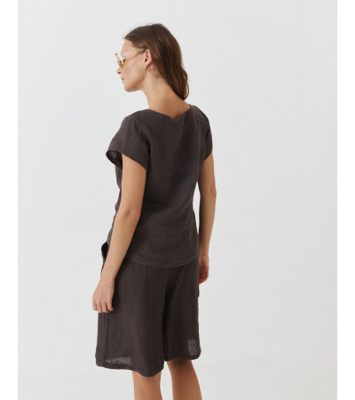 BLUSA LINO CUELLO REDONDO LAZADA LATERAL MANGA CORTA | MULAYA