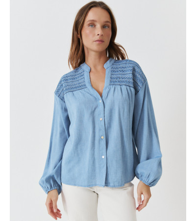 CAMISA CUELLO V NIDO ABEJA MANGA LARGA PUÑOS | MULAYA