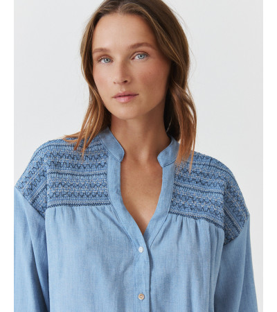CAMISA CUELLO V NIDO ABEJA MANGA LARGA PUÑOS | MULAYA