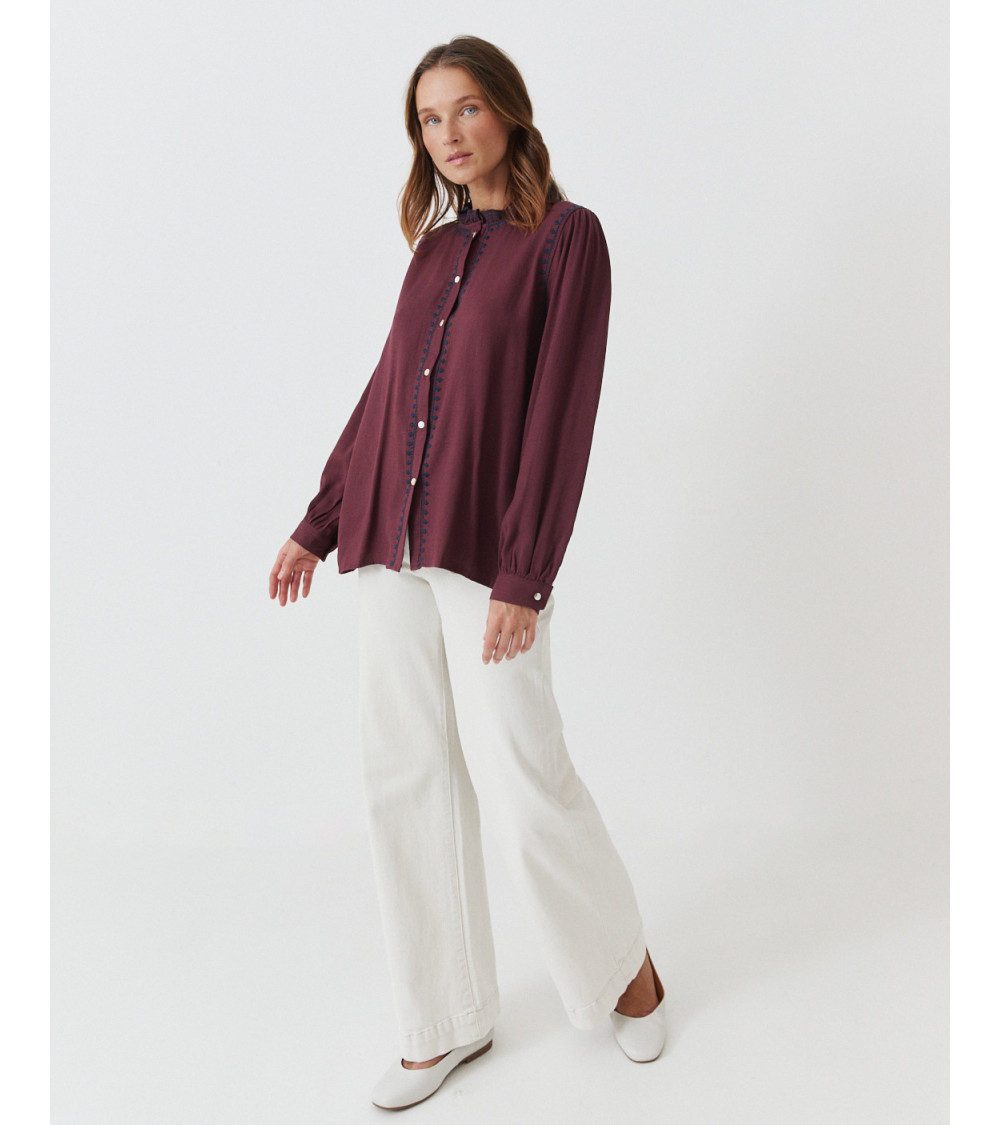 CAMISA MAO BORDADOS VOLANTE ONDULADO MANGA LARGA | MULAYA