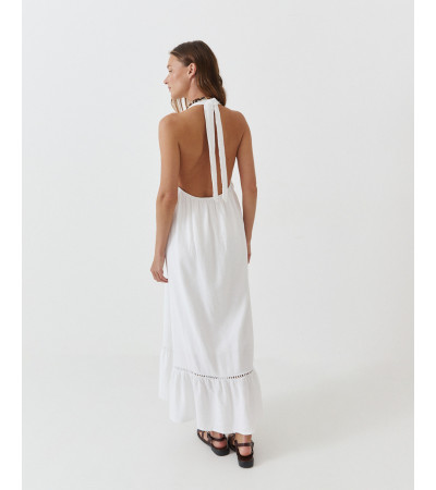 VESTIDO LARGO HALTER LAZADA ESPALDA ABIERTA ENCAJE | MULAYA