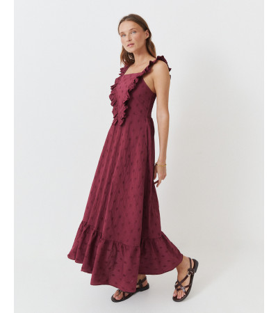 VESTIDO LARGO ESCOTE CUADRADO TIRANTES VOLANTES | MULAYA