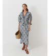 VESTIDO LARGO FLORAL ESCOTE V MANGA KIMONO BORLAS | MULAYA