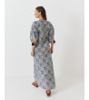 VESTIDO LARGO FLORAL ESCOTE V MANGA KIMONO BORLAS | MULAYA