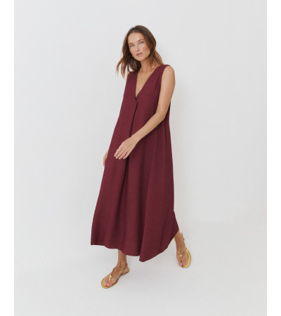 VESTIDO LARGO ESCOTE PICO MANGA SISA BOLSILLOS | MULAYA