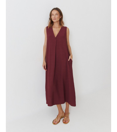 VESTIDO LARGO ESCOTE PICO MANGA SISA BOLSILLOS | MULAYA