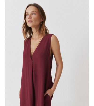 VESTIDO LARGO ESCOTE PICO MANGA SISA BOLSILLOS | MULAYA