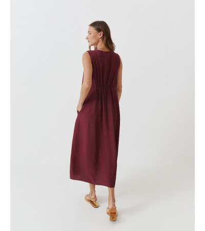VESTIDO LARGO ESCOTE PICO MANGA SISA BOLSILLOS | MULAYA
