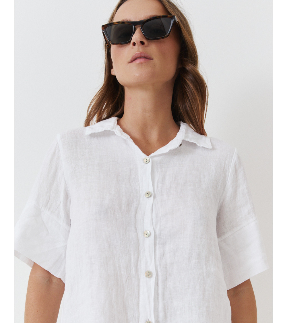 CAMISA LINO MANGA CORTA CUELLO SOLAPA | MULAYA