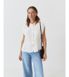 BLUSA CUELLO REDONDO MANGA CORTA VOLANTE BOTONES | MULAYA