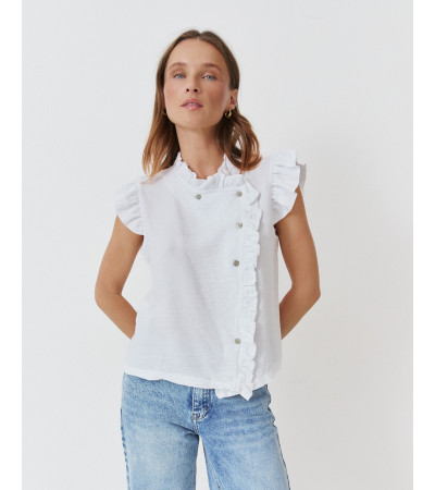 BLUSA CUELLO REDONDO MINI VOLANTES BOTONES ASIMÉTRICO | MULAYA