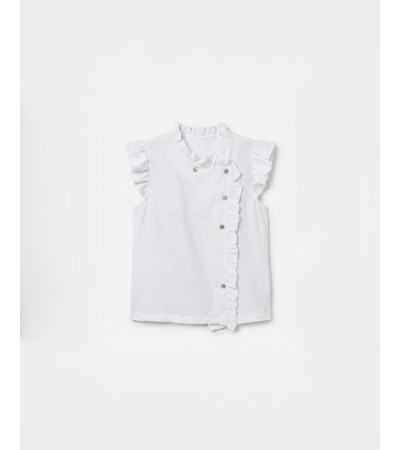 BLUSA CUELLO REDONDO MINI VOLANTES BOTONES ASIMÉTRICO | MULAYA