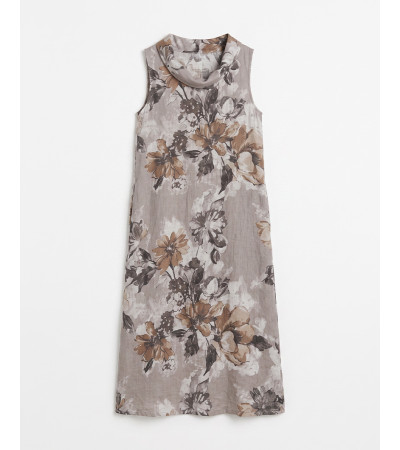 VESTIDO LARGO LINO CUELLO BOBO FLORES BOLSILLOS | MULAYA