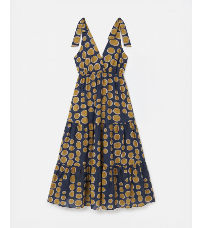 VESTIDO LARGO ESCOTE V TIRANTES LAZADA VOLANTE | MULAYA
