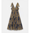 VESTIDO LARGO ESCOTE V TIRANTES LAZADA VOLANTE | MULAYA