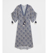 VESTIDO LARGO FLORAL ESCOTE V MANGA KIMONO BORLAS | MULAYA