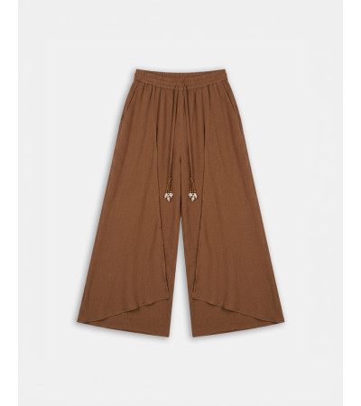 PANTALÓN PALAZZO CON VOLANTES EFECTO CAPA | MULAYA