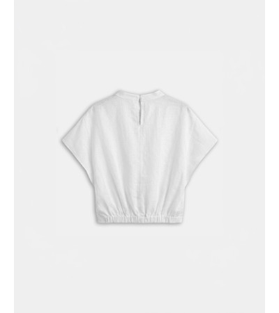 BLUSA DE LINO CON ENCAJE Y VOLANTES | MULAYA