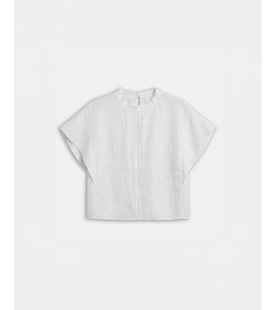 BLUSA DE LINO CON ENCAJE Y VOLANTES | MULAYA
