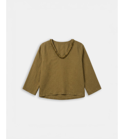 BLUSA MANGA LARGA CON FLECOS EN CUELLO | MULAYA