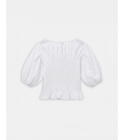 BLUSA NIDO DE ABEJA CON MANGA ABULLONADA | MULAYA