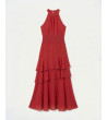 VESTIDO LARGO HALTER VOLANTES CAPAS DRAPEADO | MULAYA
