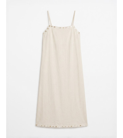 VESTIDO LARGO ESCOTE CUADRADO TIRANTES BOTONES | MULAYA