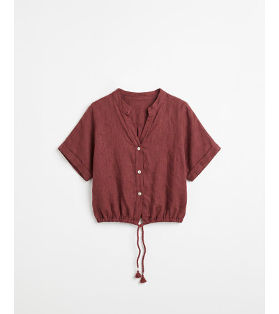 BLUSA LINO CUELLO MAO ESCOTE V BOTONES | MULAYA