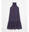 VESTIDO LARGO HALTER RAYAS VOLANTE | MULAYA