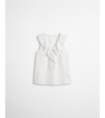 BLUSA ESCOTE V VOLANTES CON ENCAJE | MULAYA
