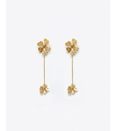 PENDIENTES LARGOS FLOR DORADA ACERO | MULAYA