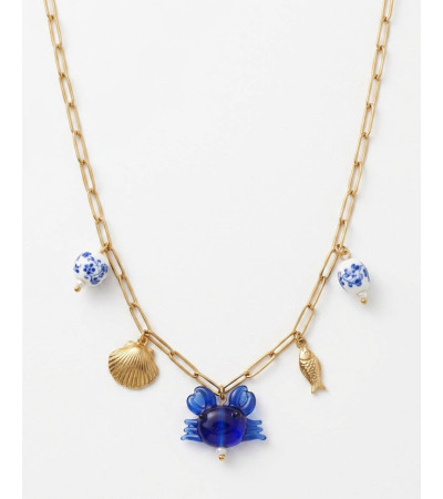 COLLAR DE ACERO CON CHARMS MARINOS Y CRISTAL | MULAYA