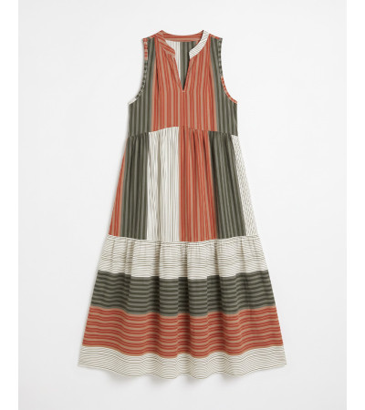 VESTIDO LARGO RAYAS VOLANTE