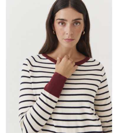 Jersey de Rayas con Cuello Redondo para Mujer | MULAYA