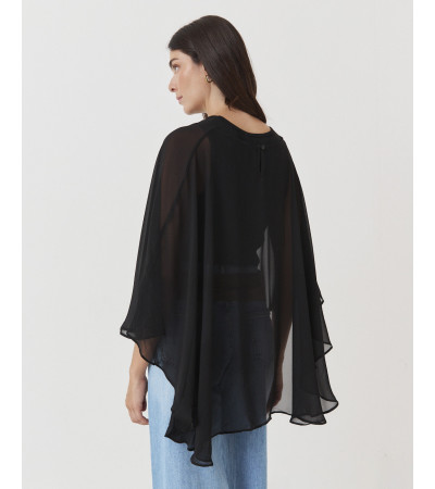 Capa Fluida con Transparencias y Cuello Redondo para Mujer | MULAYA