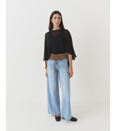 Capa Fluida con Transparencias y Cuello Redondo para Mujer | MULAYA