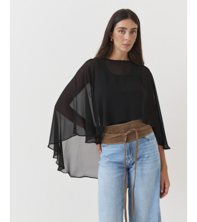 Capa Fluida con Transparencias y Cuello Redondo para Mujer | MULAYA