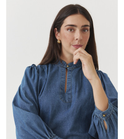 Blusa Denim con Cuello Mao y Escote para mujer | MULAYA